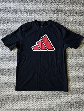 adidas Boy's Black Short Sleeve Tee with Red Logo